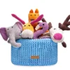 cottom blue dog toy basket with toys