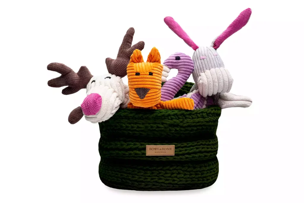cottom green dog toy basket