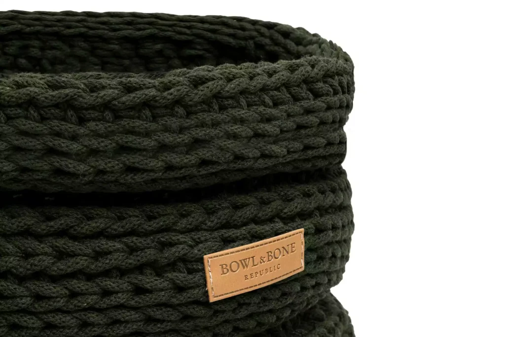 cottom green dog toy basket close-up