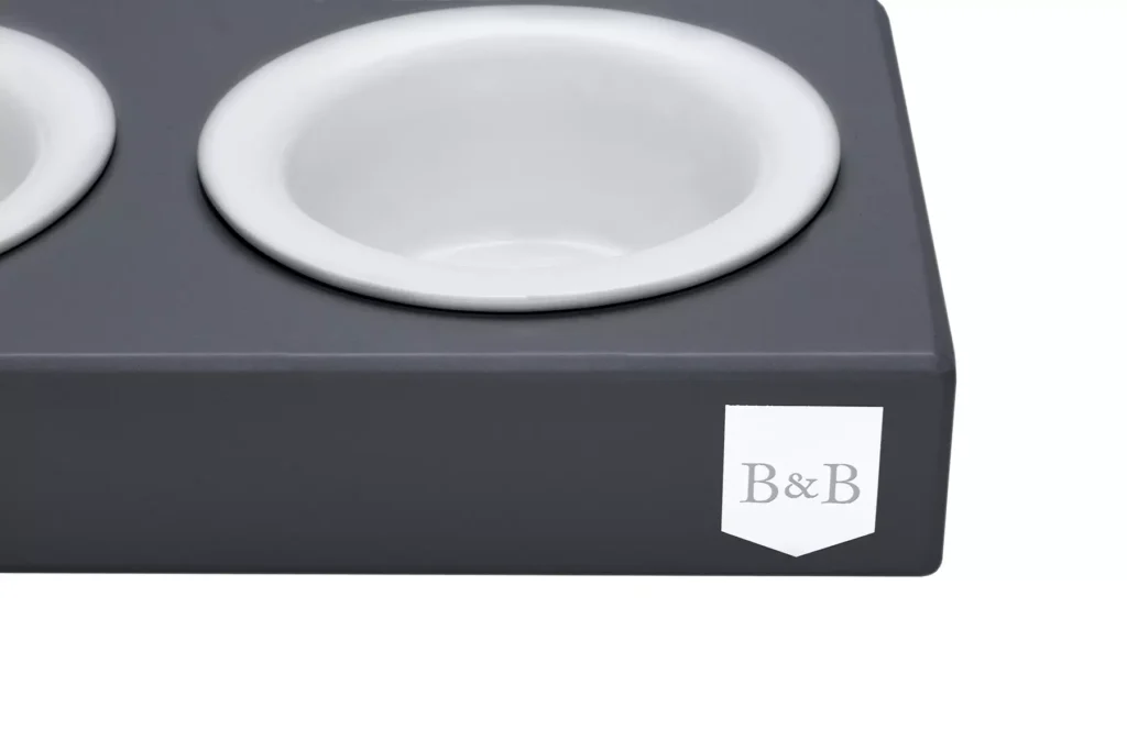 dog bowl ceramic duo graphite with wooden frame