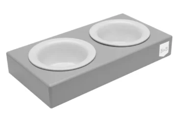 dog bowl duo grey with wooden frame