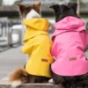 dogs in a yellow and pink raincoats