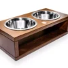 dog bowl duo light brown with wooden frame