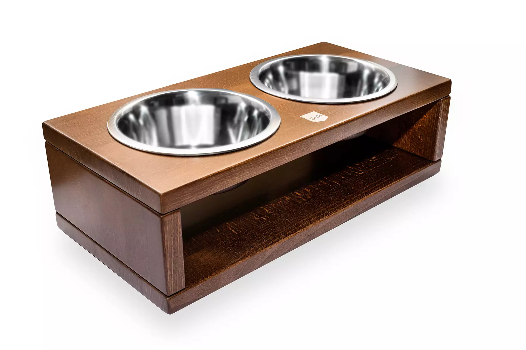 dog bowl duo light brown with wooden frame