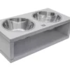 dog bowl duo grey with wooden frame