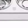 dog bowl duo white with wooden frame close-up