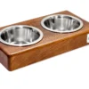 dog bowl duo light brown with wooden frame