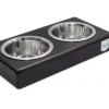 dog bowl duo deep brown with wooden frame