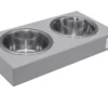 dog bowl duo grey with wooden frame