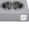 dog bowl duo grey with wooden frame close-up