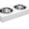 dog bowl duo white with wooden frame