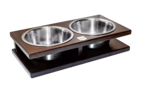 dog bowl duo brown with wooden frame