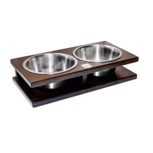 dog bowl duo brown with wooden frame