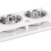 dog bowl duo white with wooden frame