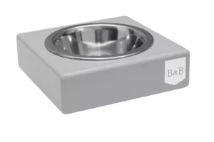 dog bowl grey with wooden frame