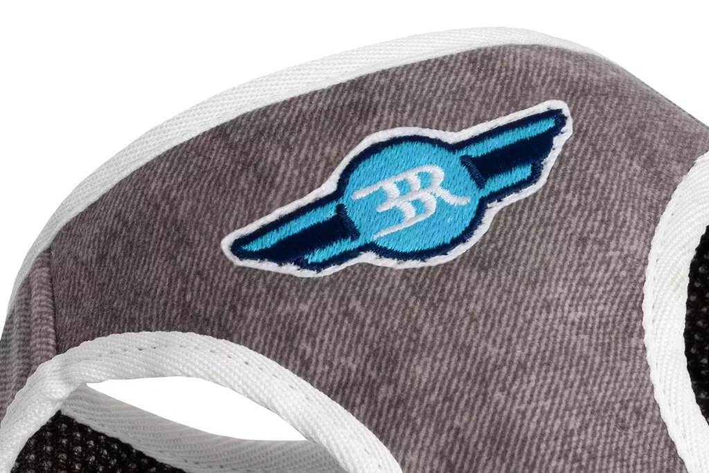 dog harness denim grey close-up