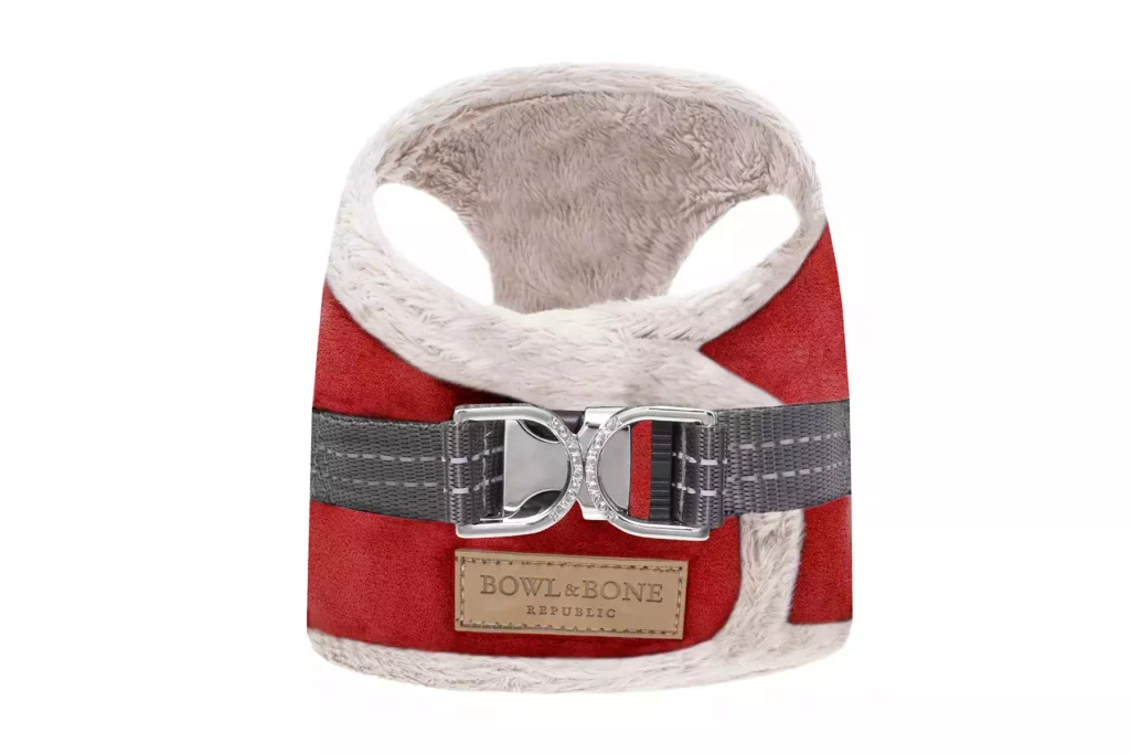 red winter dog harness