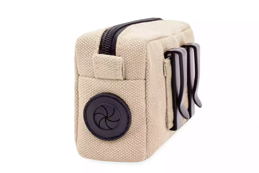 dog treat bag beige side view